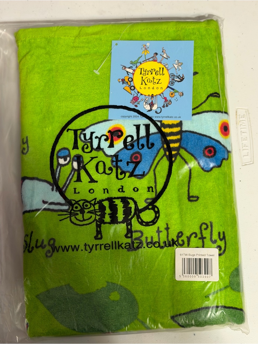 Tyrrell Katz Lime Green Bug & Butterfly Printed Towel